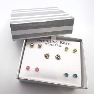 Gold and Multicolor Stud Earring Set for Sensitive Ears